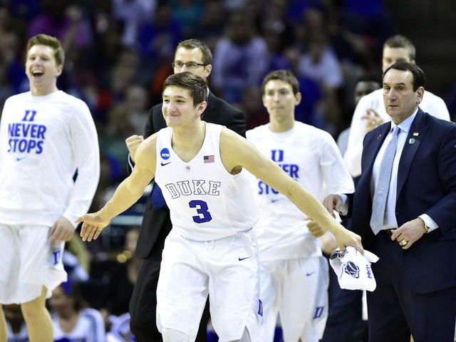 VIDEO: Grayson Allen goes hard to the rim, Coach K is amped