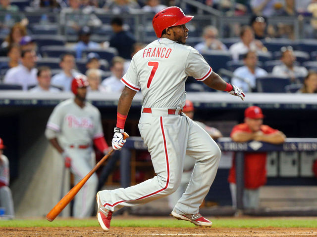 Phillies' Franco diagnosed with left wrist contusion