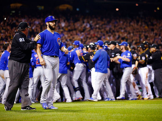Benches clear in Pittsburgh after Arrieta gets hit