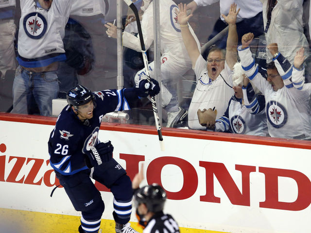 VIDEO: Jets' Stafford goes between the legs to set up Wheeler's goal