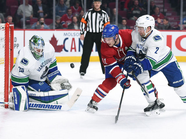 VIDEO: Brendan Gallagher clips Daniel Sedin's face with accidental high stick