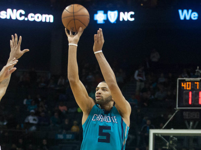 Watch: Hornets' Batum caps off 14-point quarter with one-legged 3 from logo