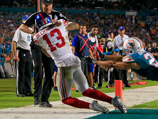 VIDEO: Beckham Jr. stays in bounds, secures TD with help from pylon cam