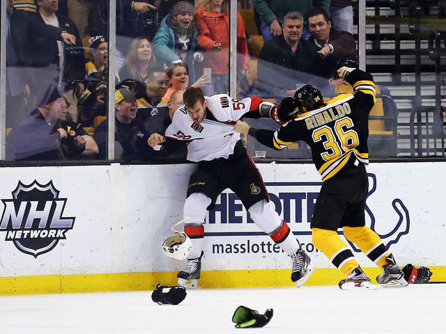 VIDEO: Bruins, Senators combine for 87 penalty minutes late in game