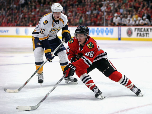 VIDEO: Johansen coasts after being tossed off puck, Blackhawks score