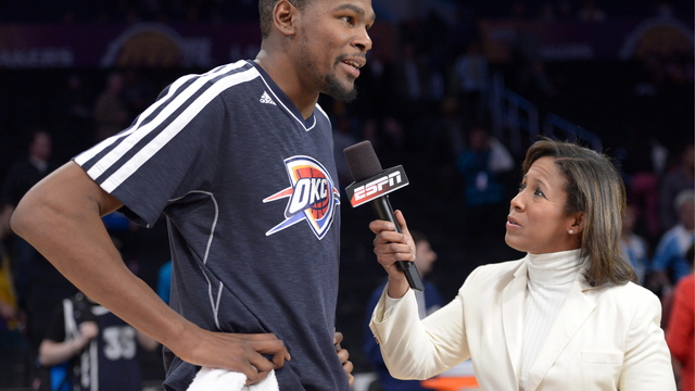 VIDEO: Durant's high-decibel video bomb doesn't faze sideline reporter