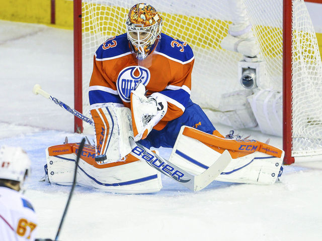 VIDEO: Oilers' Talbot flashes leather to stone Flames' Brodie