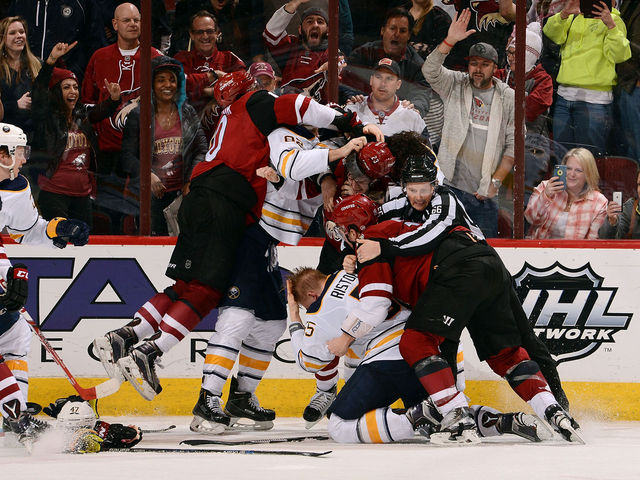 VIDEO: Sabres, Coyotes engage in line brawl after final buzzer