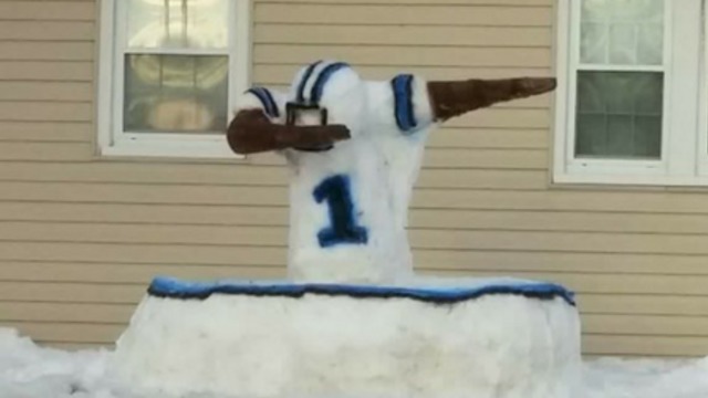 Kids build Cam Newton dabbing snowman