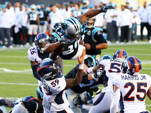 VIDEO: Panthers' Stewart goes airborne for TD, unleashes hand jive