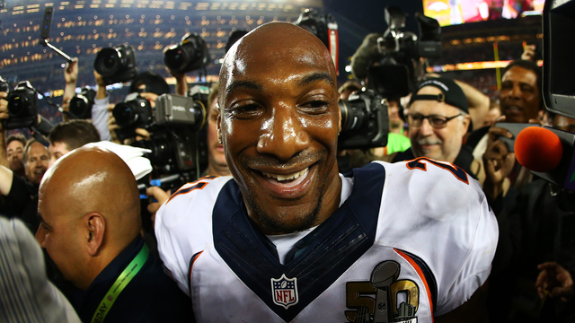 VIDEO: Aqib Talib takes a spill during postgame festivities