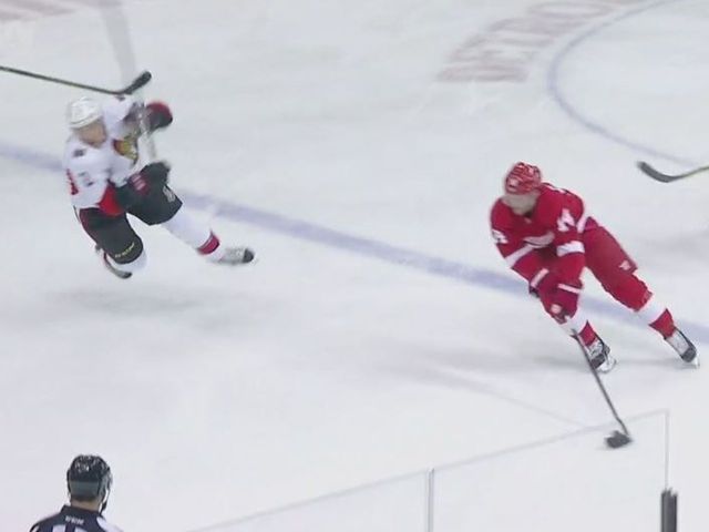 GIF: Phaneuf gets crossed up, blows tire in Senators' debut