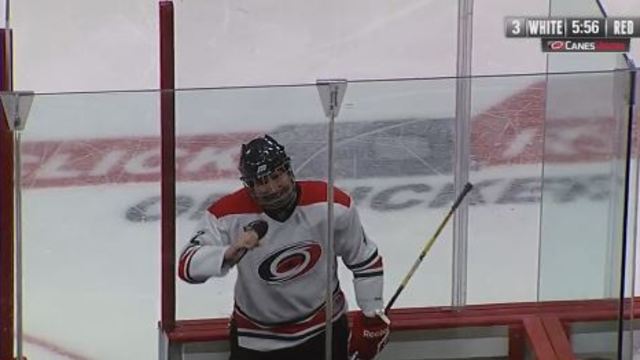 VIDEO: Hurricanes PA man scores in alumni game, takes mic to announce his goal