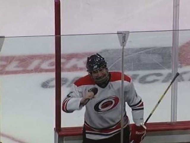 VIDEO: Hurricanes PA man scores in alumni game, takes mic to announce his goal