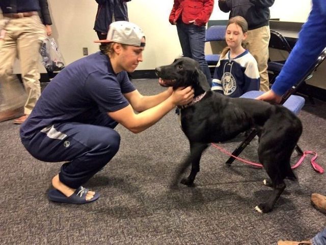 Cam Atkinson meets Cam the dog