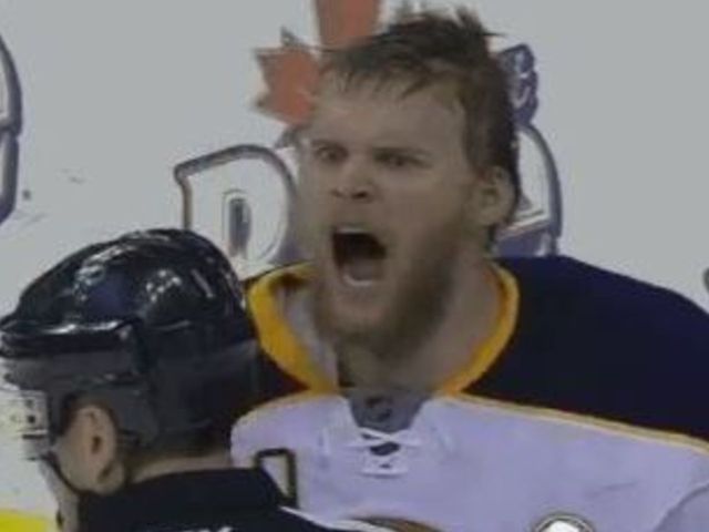 Sabres' Lehner tries to fight Jack Johnson during 38-save shutout