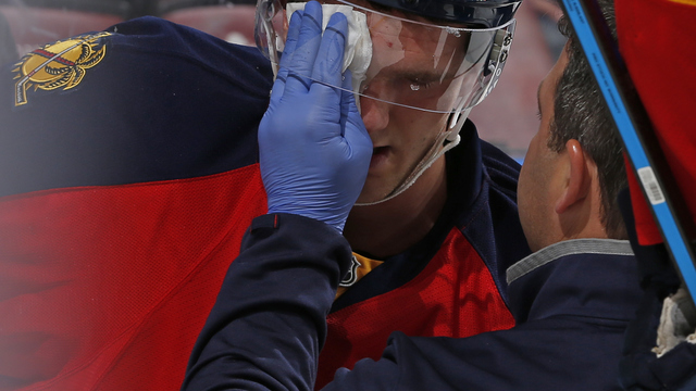 Panthers' Huberdeau leaves game after hit from Jets' Trouba