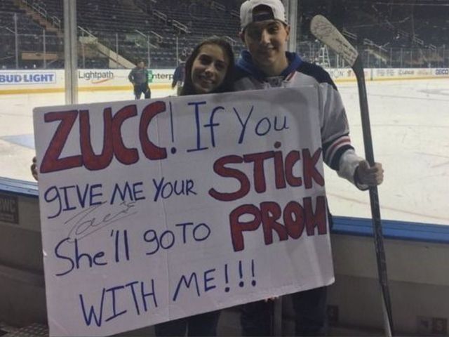 PHOTO: Rangers' Zuccarello gives stick to fan in need of prom date