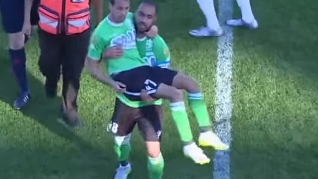 VIDEO: Captain carries teammate off pitch after paramedics drop him