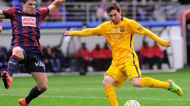 Messi, Suarez, Neymar reach 100 goals as Barcelona humbles Eibar