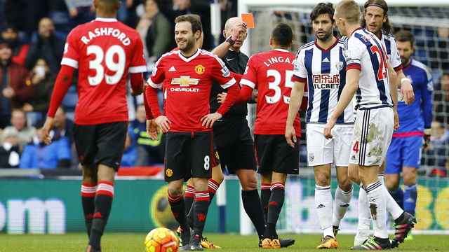 Mata sent off as Manchester United falls to West Brom