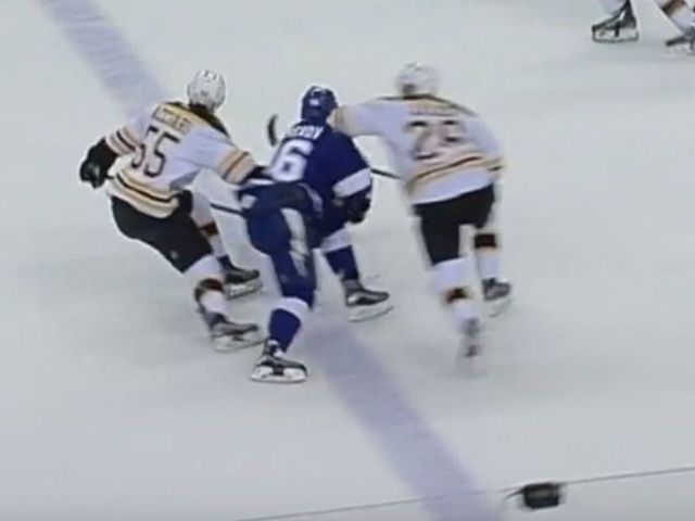 VIDEO: Bruins' Liles not penalized after hit to Kucherov's head