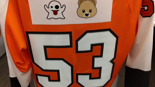 Flyers fan gets custom Gostisbehere jersey featuring ghost, bear emojis