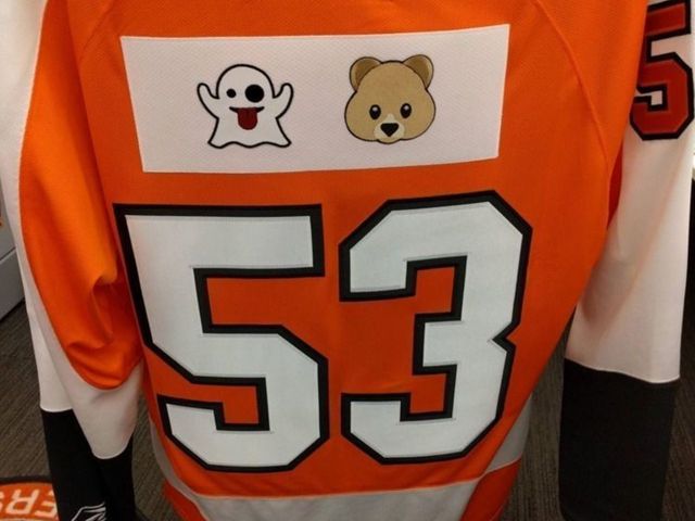 Flyers fan gets custom Gostisbehere jersey featuring ghost, bear emojis