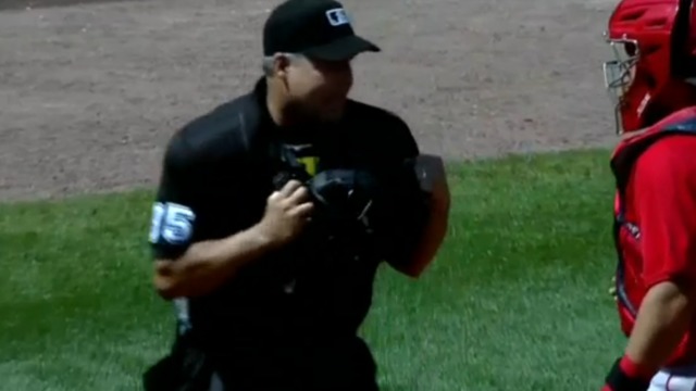 VIDEO: Umpire has strange reaction to foul tip off mask
