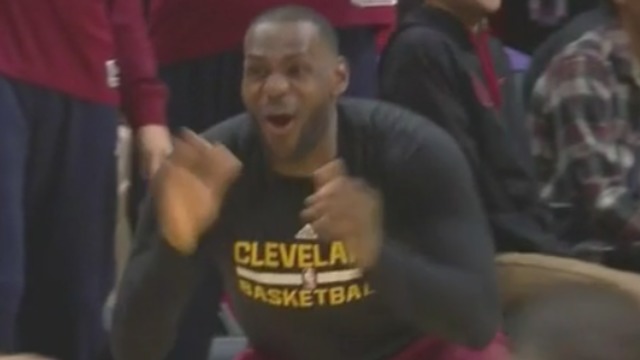 VIDEO: LeBron gets extra hyped over Kyrie's 3-point bucket