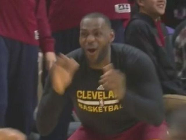 VIDEO: LeBron gets extra hyped over Kyrie's 3-point bucket