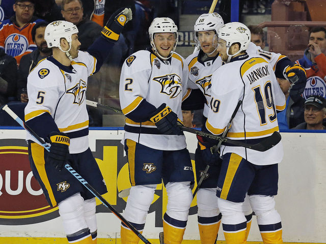 Predators' Neal scores in each period for hat trick vs. Oilers