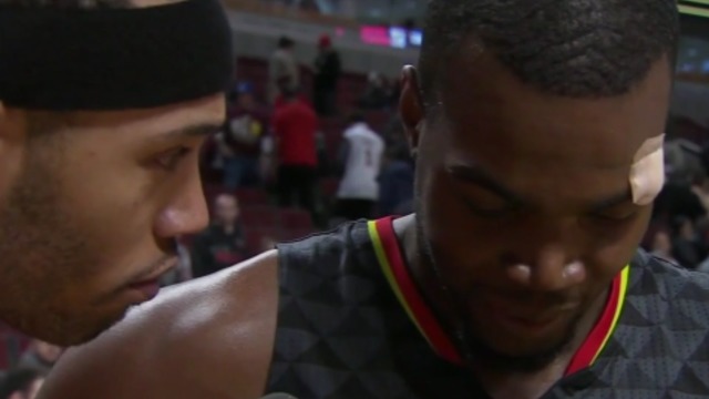 VIDEO: Mike Scott interrupts Millsap's interview to track down Jeff Teague