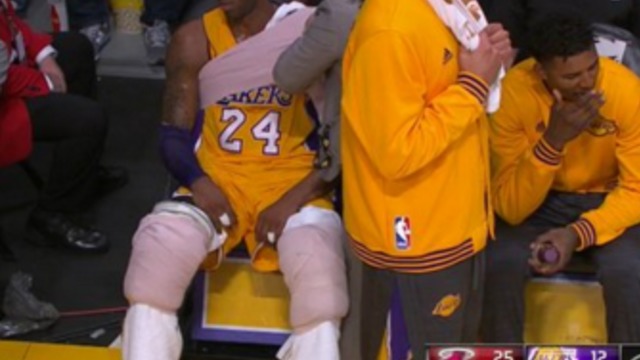 Kobe mummified by tensor bandages, ice packs