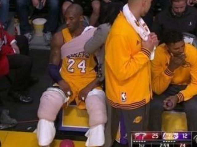 Kobe mummified by tensor bandages, ice packs