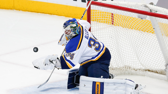 Jake Allen suffers another injury vs. Avalanche