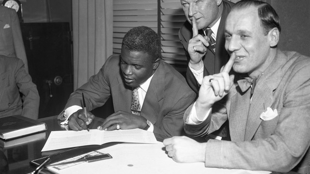 Robinson's Brooklyn Dodgers contract on view in New York