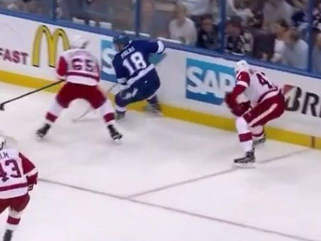 DeKeyser mauls Palat with questionable hit behind Red Wings net