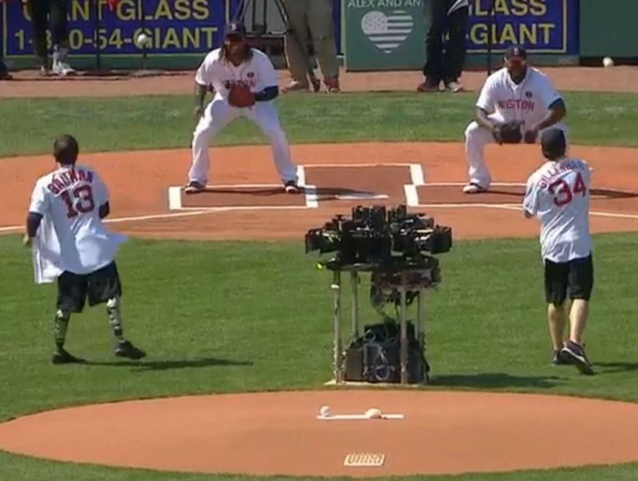 Actor Mark Wahlberg throws out a ceremonial first pitch before the