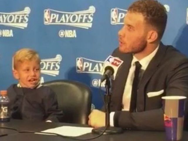 Griffin's son pops in for post-game media