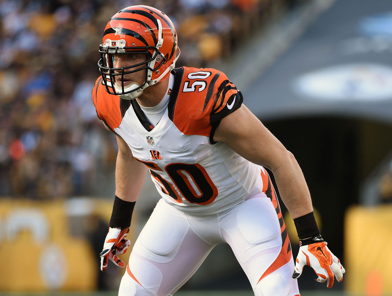 Linebacker A.J. Hawk of the Atlanta Falcons attempts to tackle