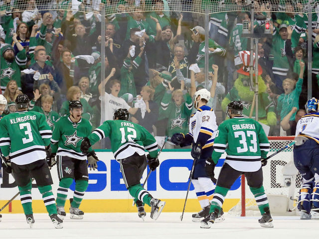 Faksa leads Stars to win over Blues in Game 1