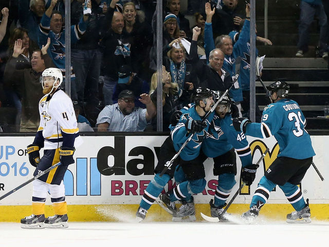 Burns, Ward lead Sharks over Predators in Game 1