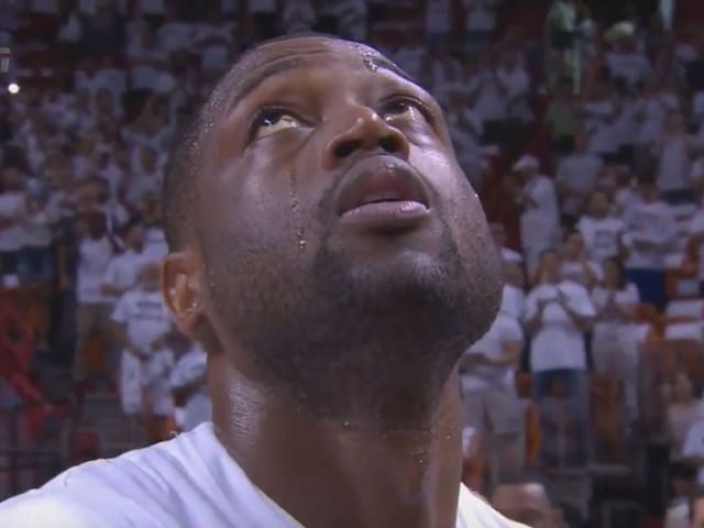 Dwyane Wade gets emotional during National Anthem