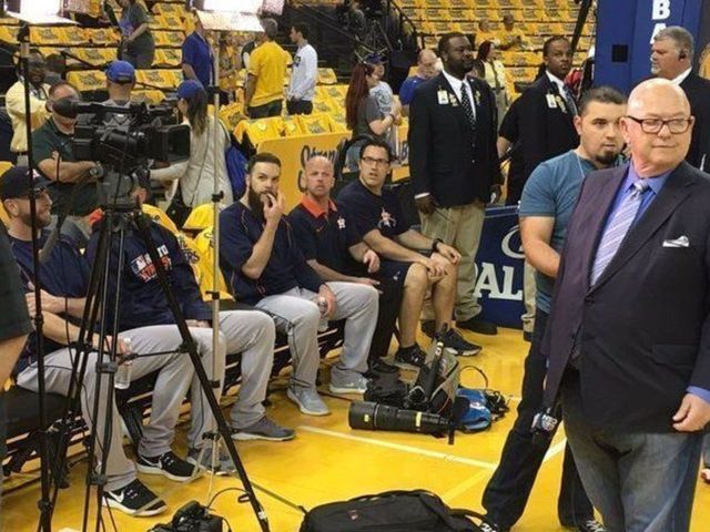 Astros watch Warriors warmups before first pitch