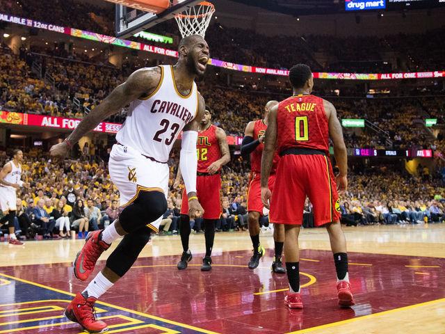 Watch: LeBron goes nuts after Cavs' 18th triple of half