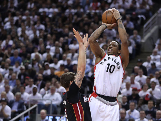 DeRozan ties playoff career high with 34, Raps a win from advancing