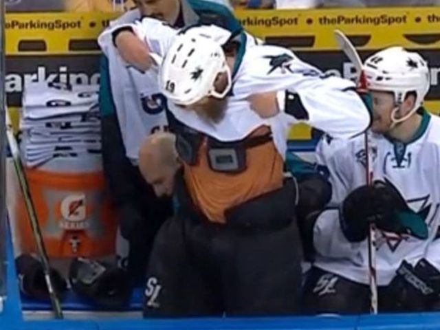 Thornton loses puck in pants