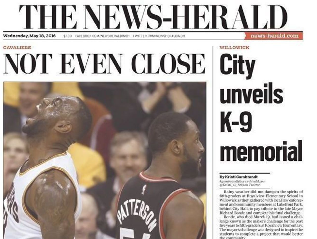 Ohio papers celebrate Cavs' rout of Raptors