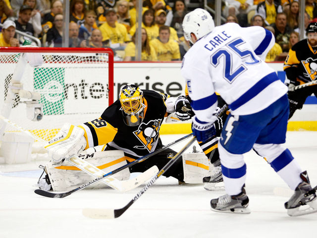 Watch: Fleury stretches for marvellous save on Lightning's Johnson